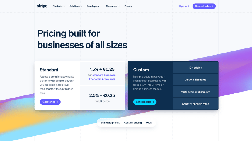 Stripe pricing page showing flat-rate transaction fees